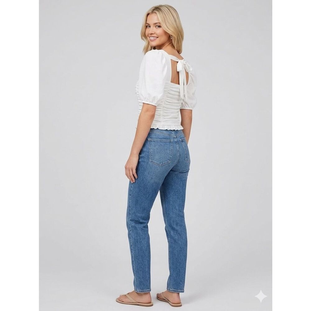 For Love & Lemons White Ruched Zippered Tied Shirt Size Small